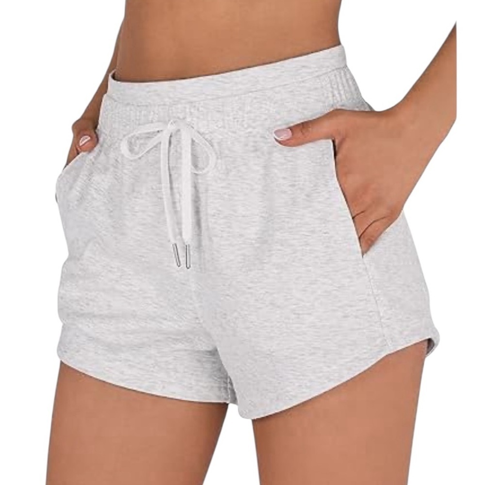 ODODOS Women's Cotton Terry Sweat Shorts with Pockets Drawstring Heather Grey L